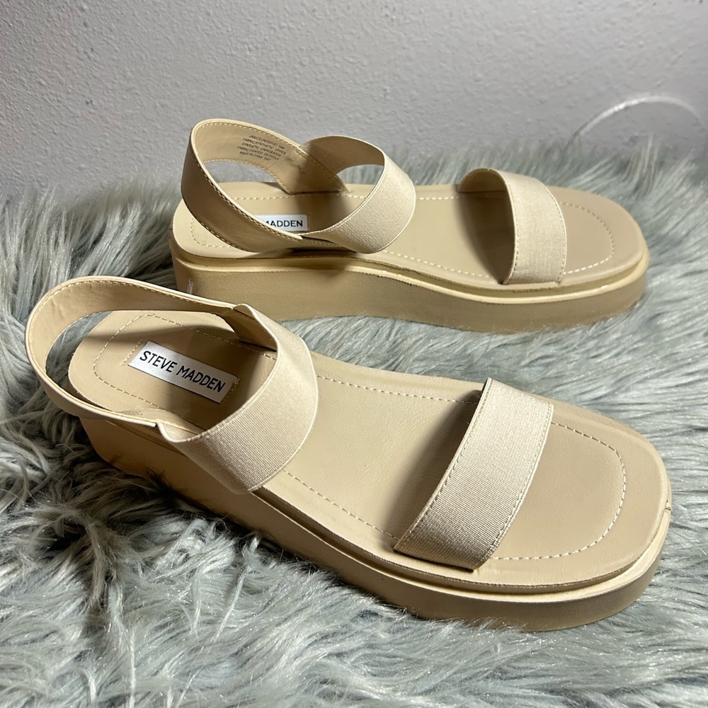 Steve Madden Janice Woven Nubuck Platform Sandals Beige Platform Sandals Sz 10M - Picture 5 of 10